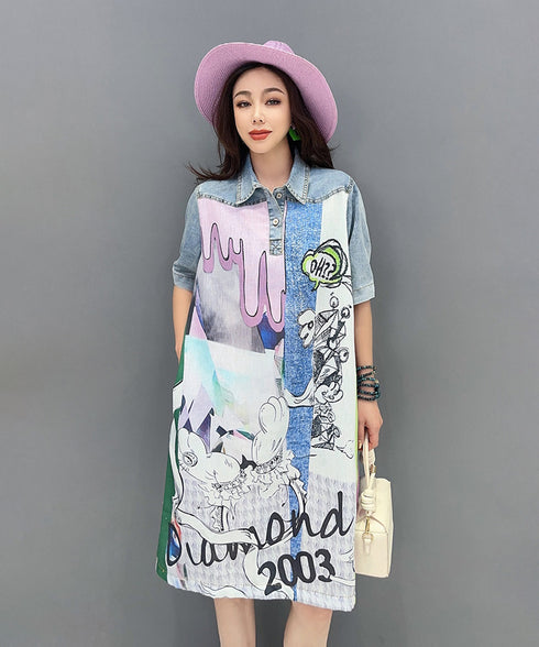 Graphic Patch Denim Dress